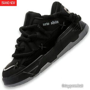 Faux Leather Platform Sneakers Lightweight Height Increasing Casual Shoes